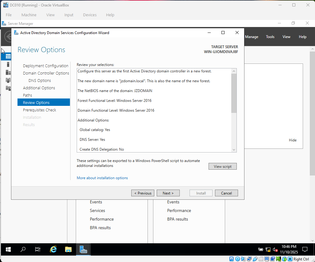 Step 10 - Review options before promotion