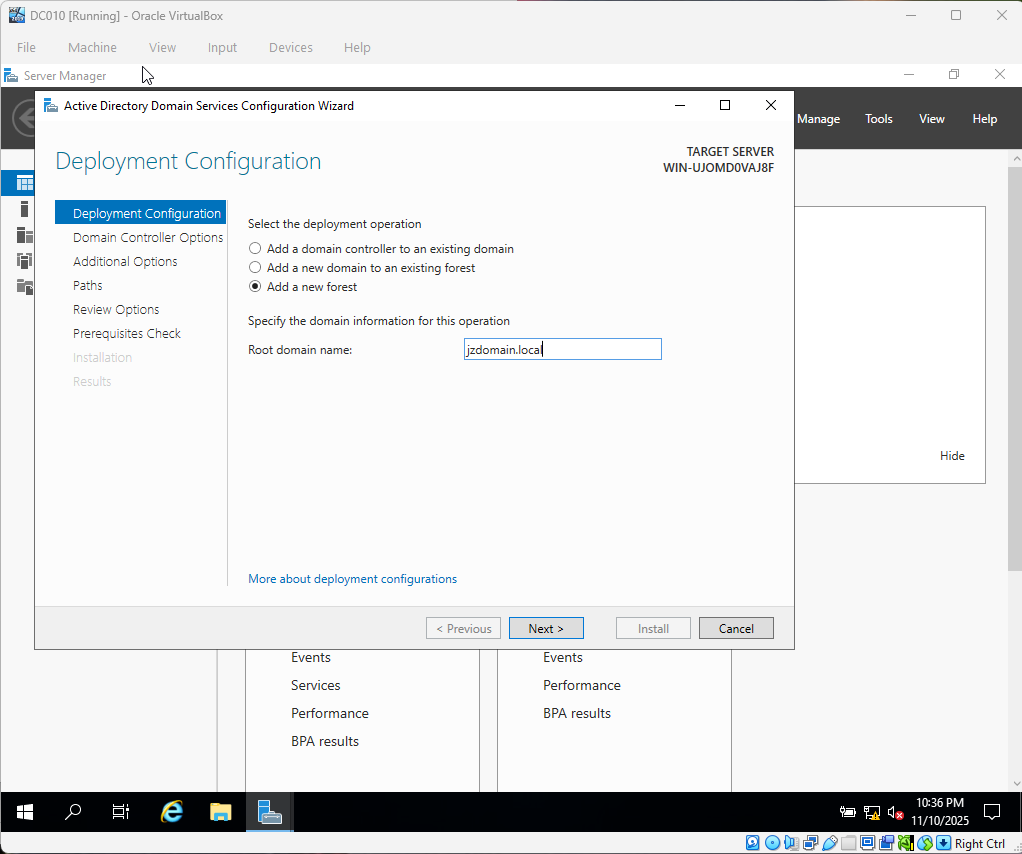 Step 7 - Add a new forest jzdomain.local