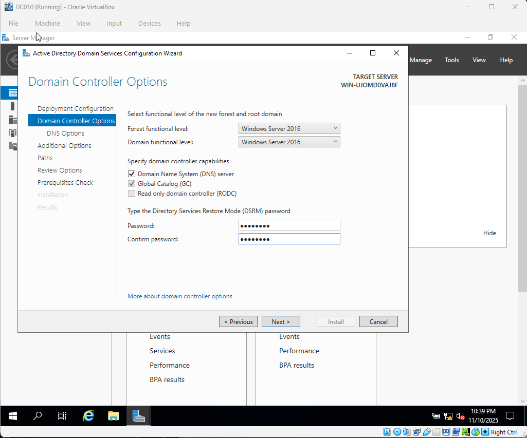 Step 8 - Domain Controller options and DNS