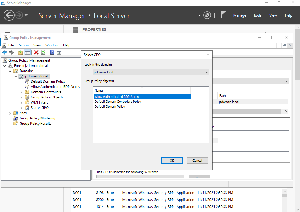 Linking the RDP GPO to domain computers