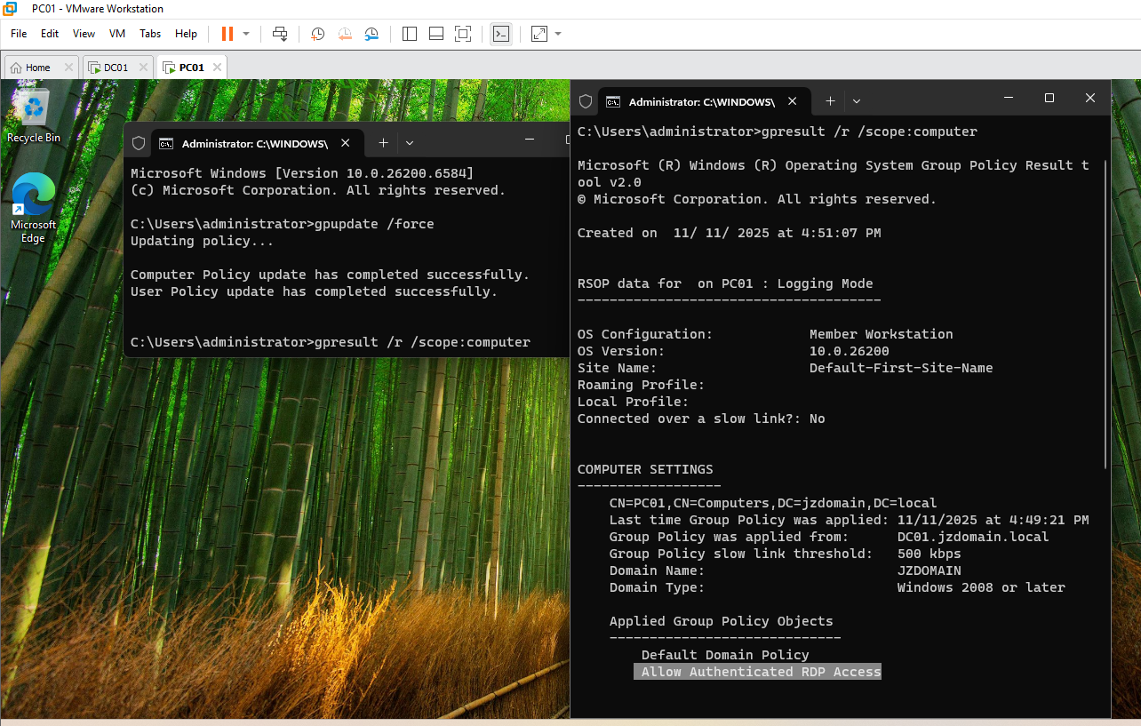 Verifying GPO application and RDP access