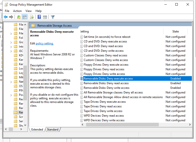 USB GPO settings being configured